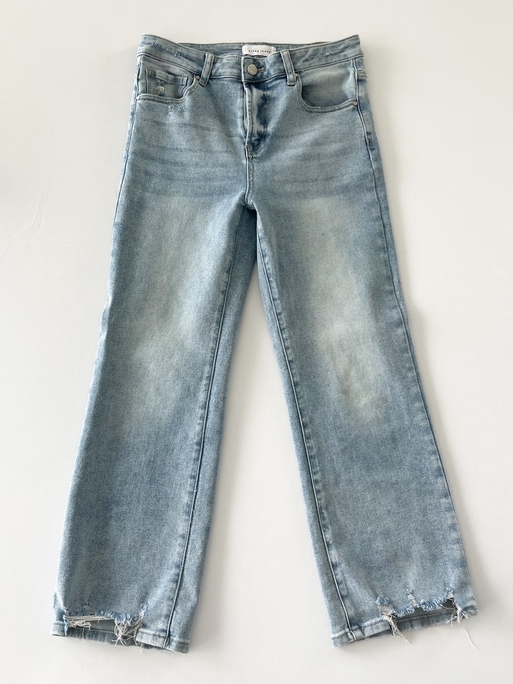Risen Jeans 11/30 Light Wash High Rise Raw Hem Kick Flare Cropped